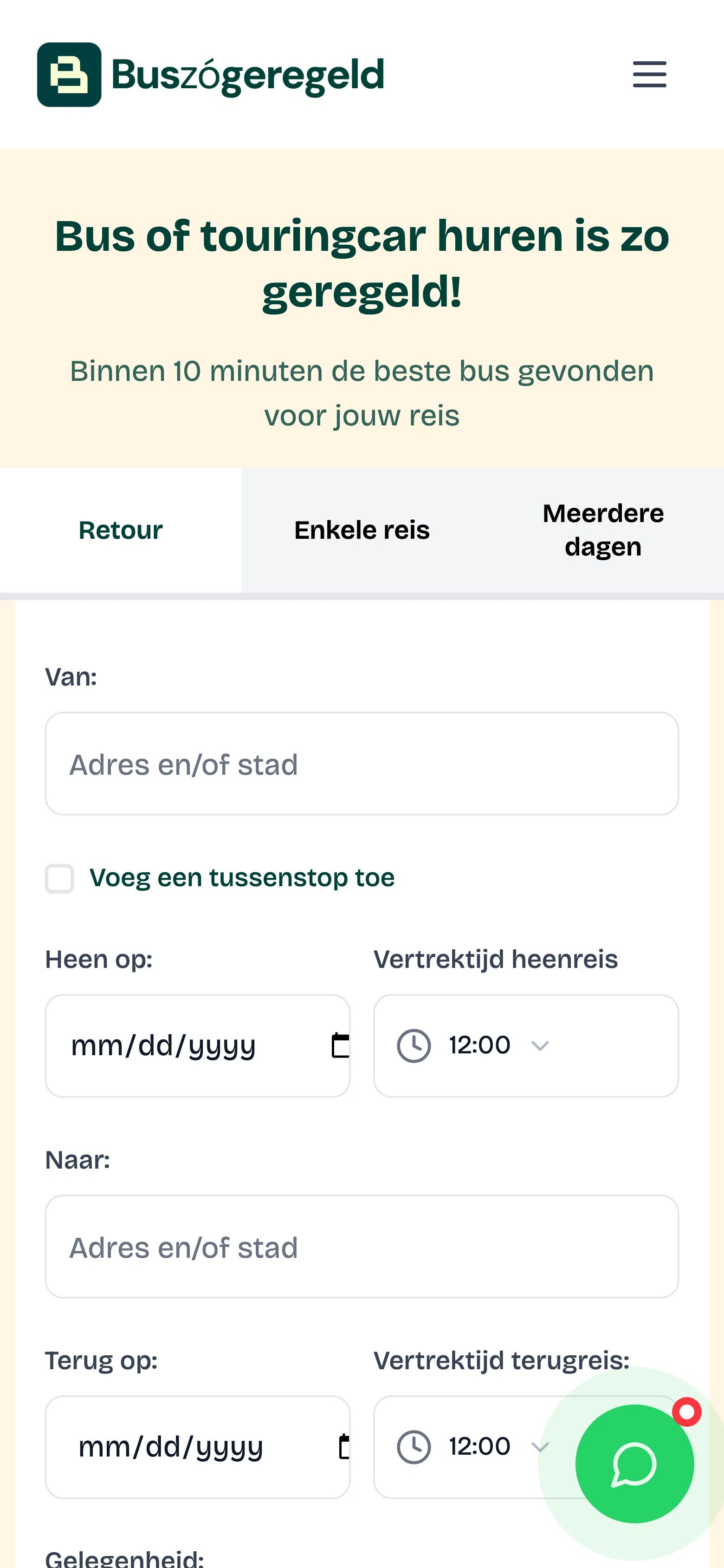 Buszogeregeld — mobiele website