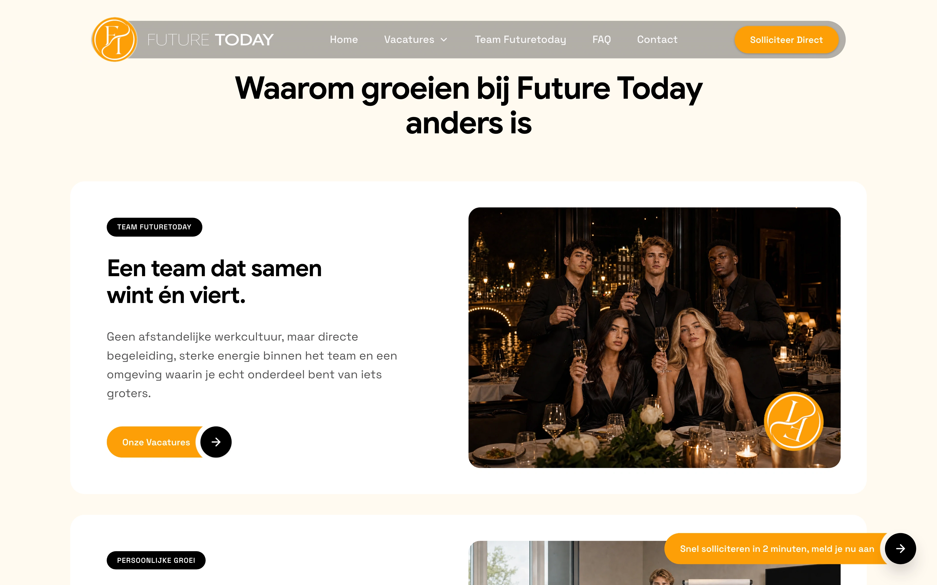 De presentatie van cultuur en groei op de website van Future Today
