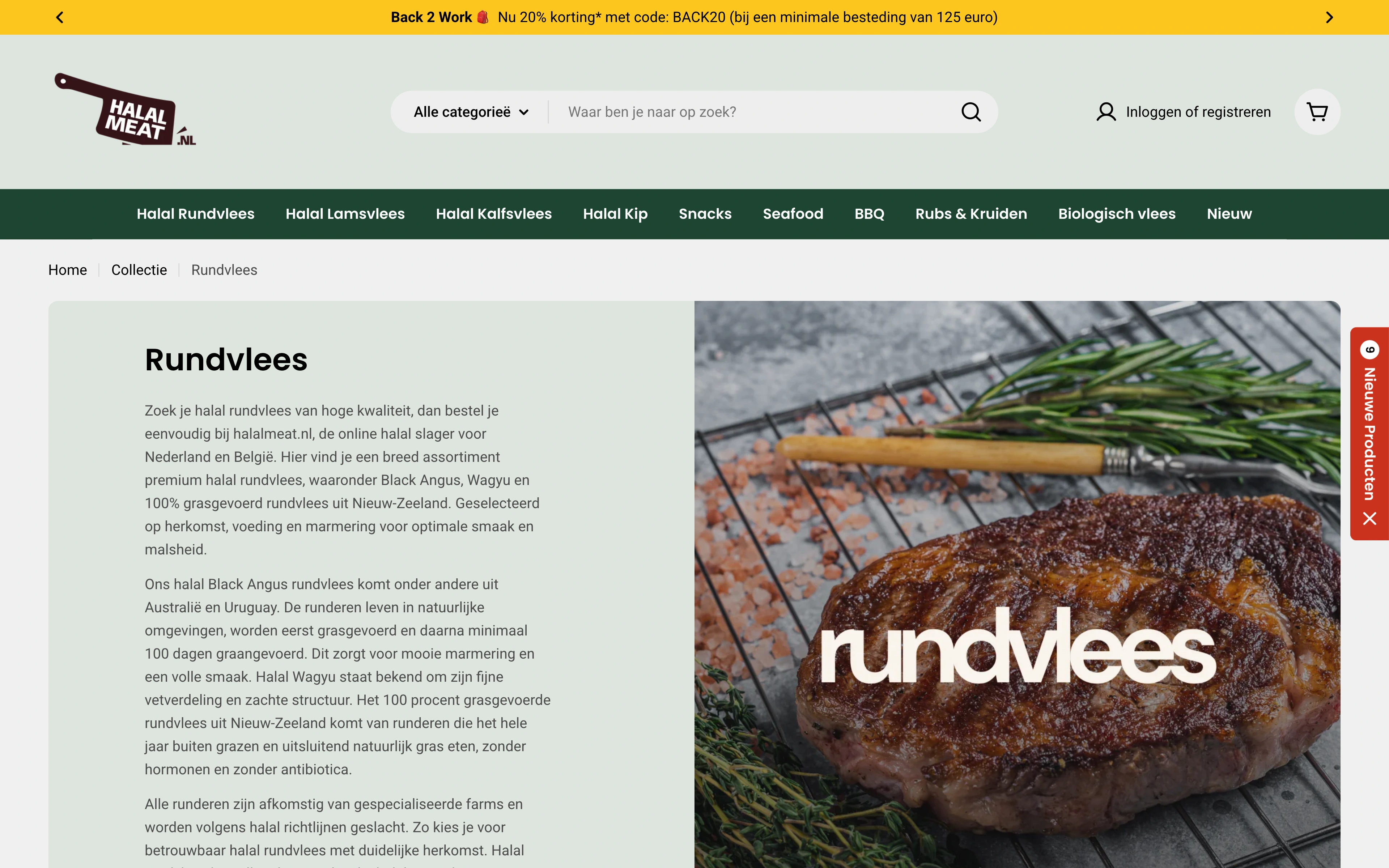 De productcatalogus van Halal Meat op desktop en mobiel