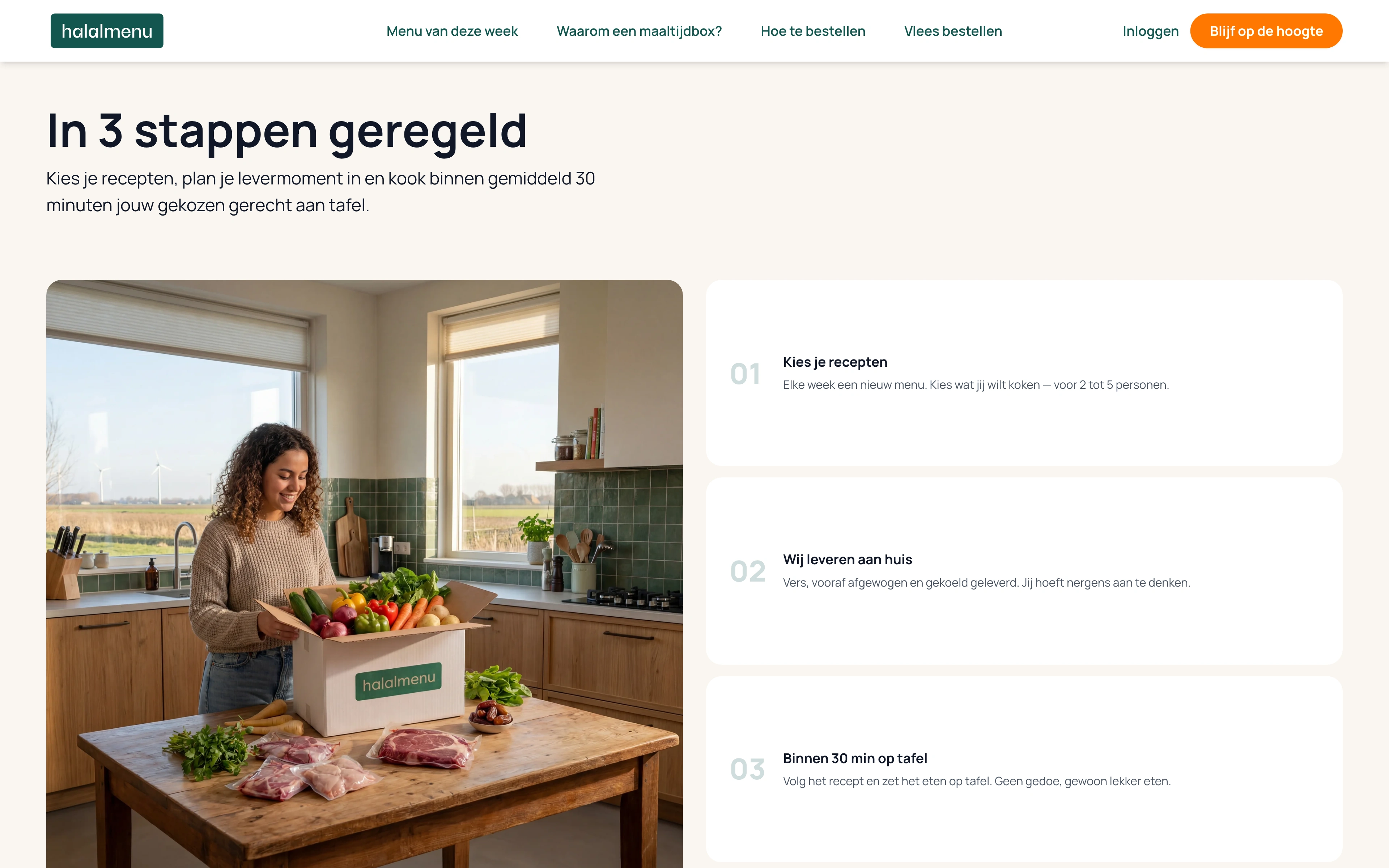 De uitleg over de maaltijdbox op de website van Halal Menu
