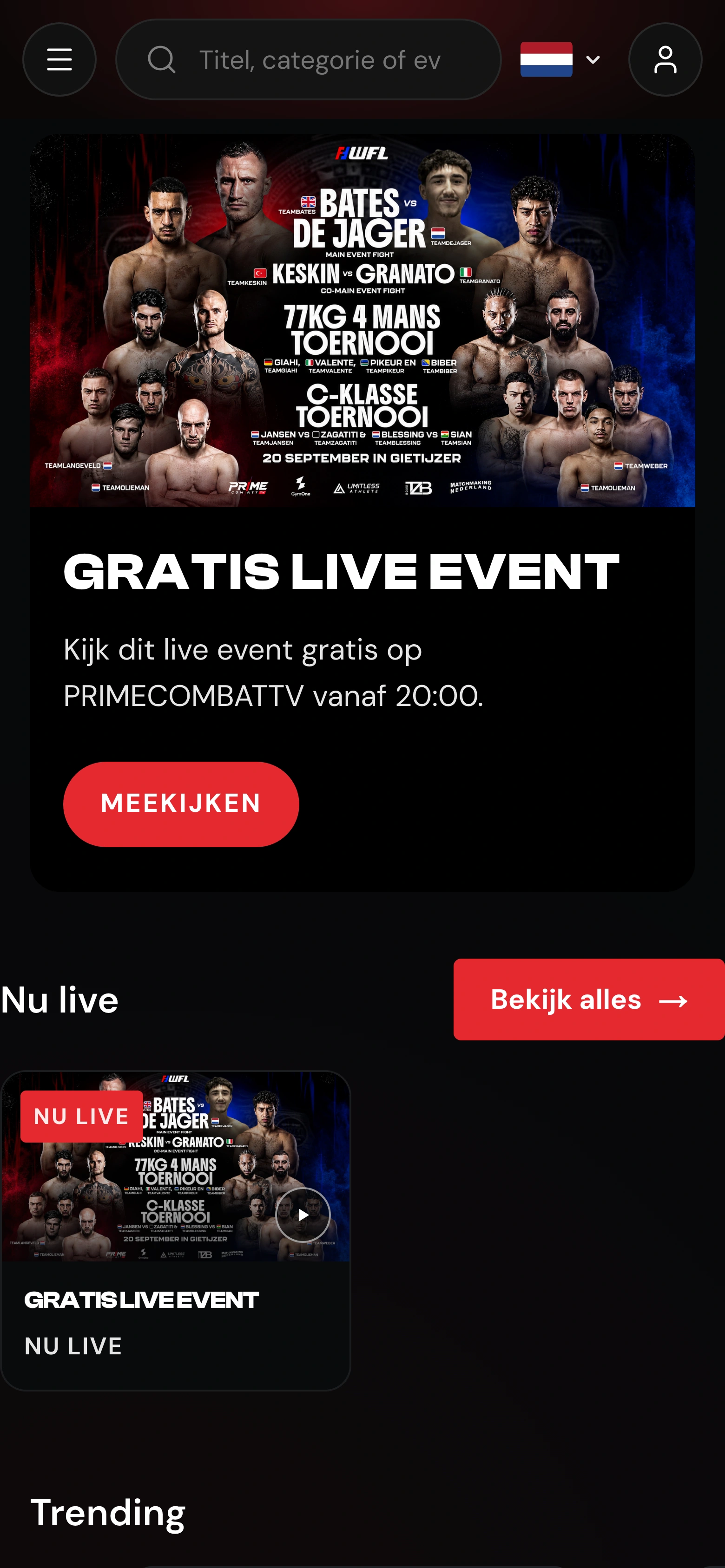 Prime Combat TV — mobiele website