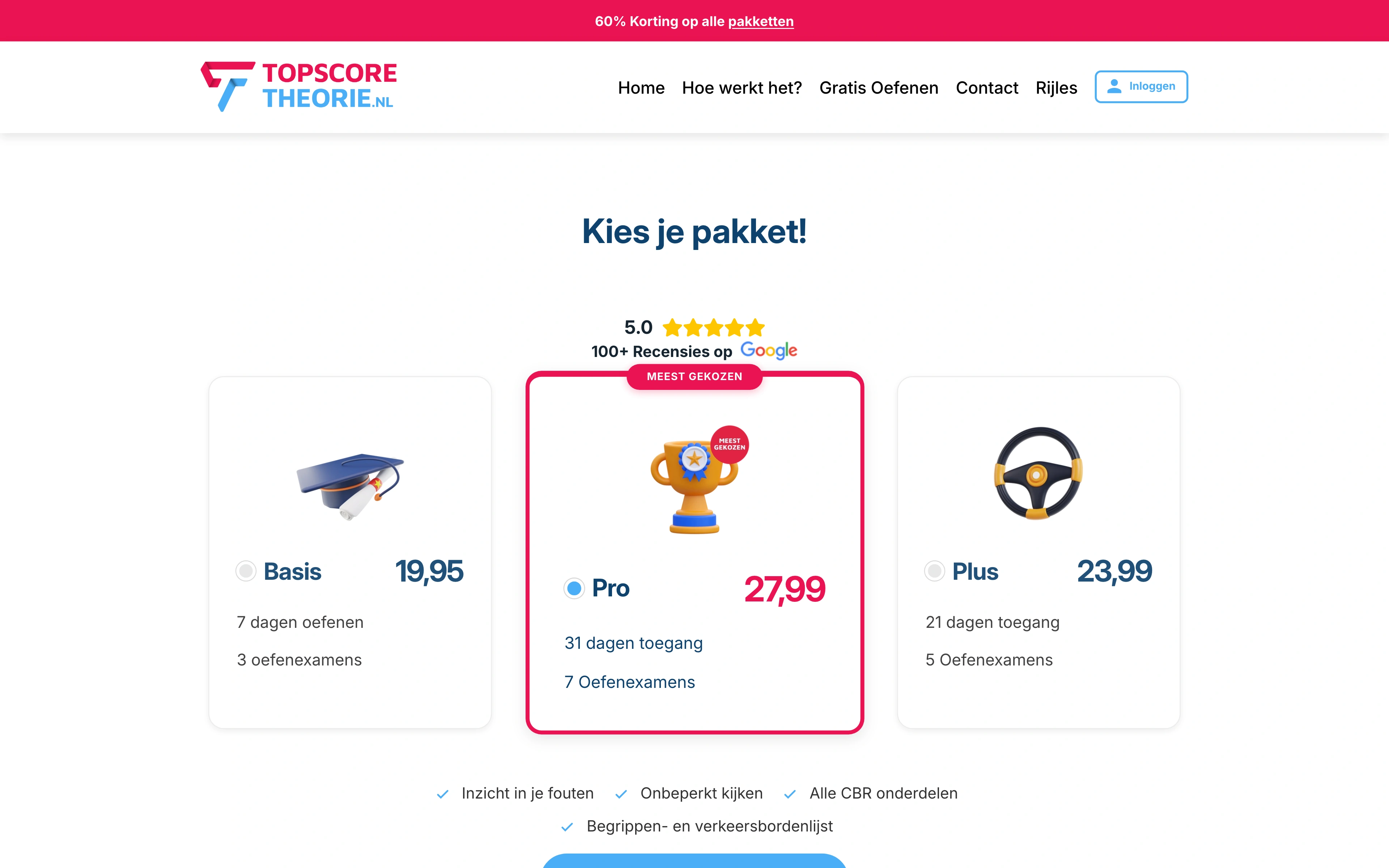 De pakketpresentatie van Topscore Theorie op desktop en mobiel