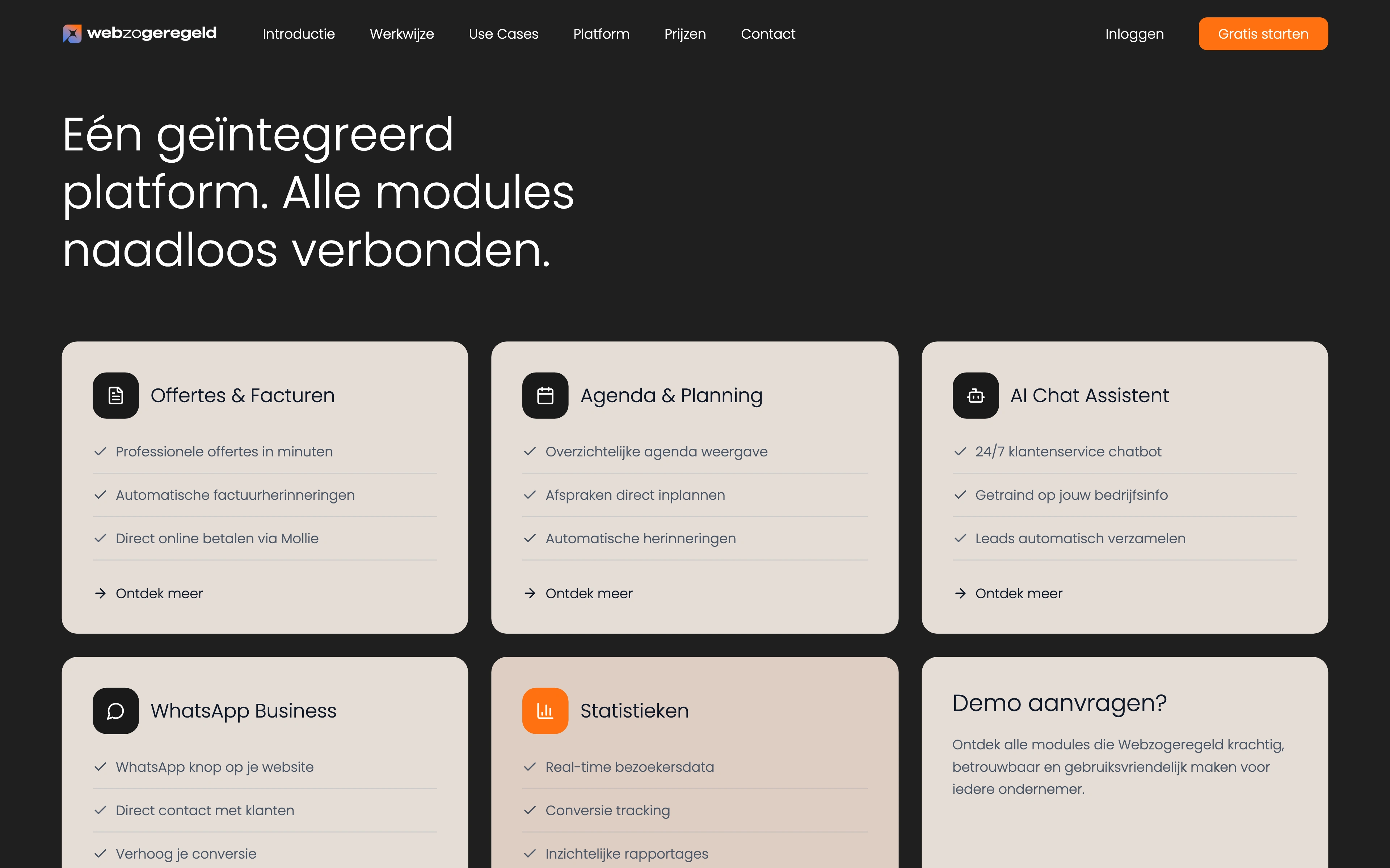 De modulepresentatie op de productwebsite van Webzogeregeld