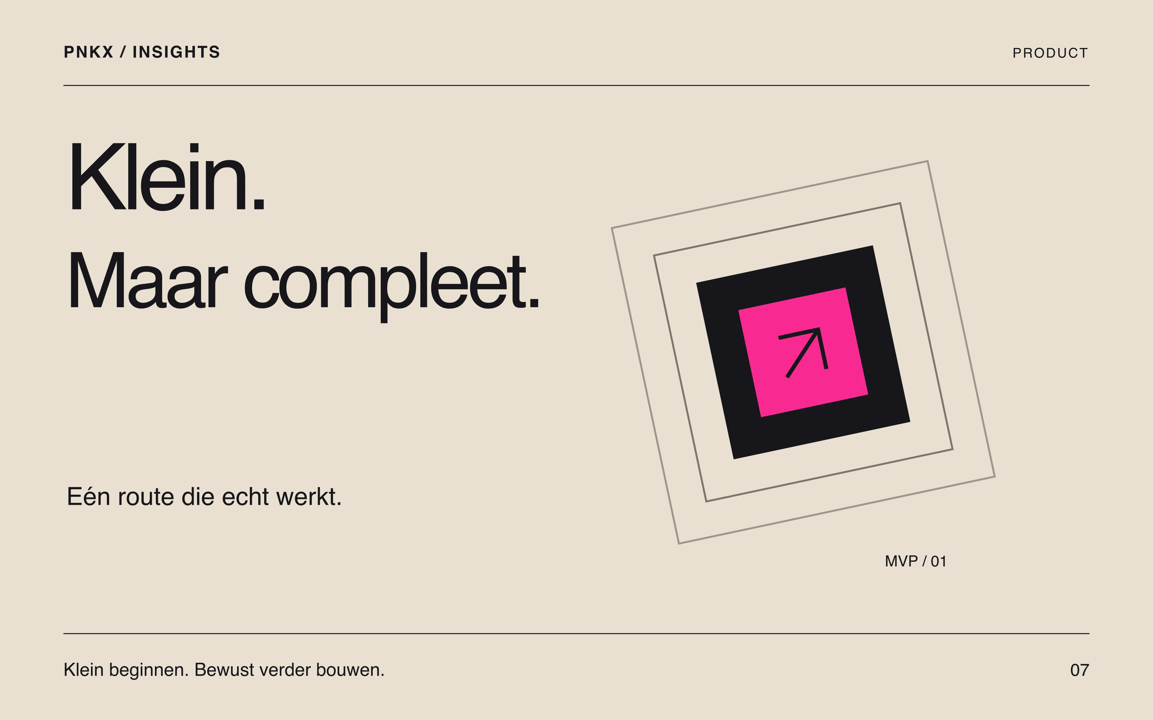Redactionele illustratie van een compacte productkern met ruimte voor latere uitbreiding.